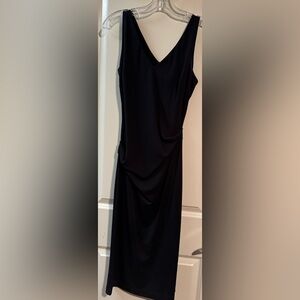 Nicole Miller Black Sheath Midi Dress V-Neck Sleeveless